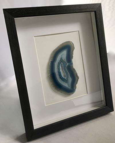 Blue-Dyed Sliced Agate Art in Ebony Wood Shadow Box - 8" x 10" - each is unique!