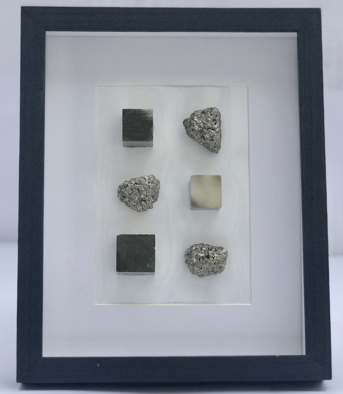 Spanish Pyrite Cube and Crystal Framed Art in Shadow Box - 8" x 11" - dinosaursrocksuperstore